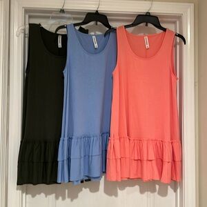 Zenana Ruffle Bottom Tanks-Set of 3